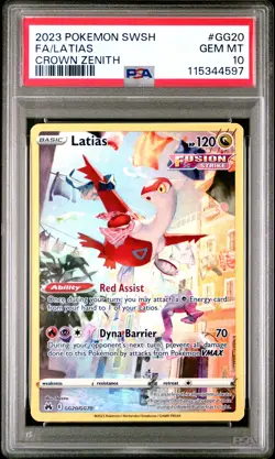 2023 POKEMON SWORD & SHIELD CROWN ZENITH #GG20 FULL ART/LATIAS PSA 10 - Image 1
