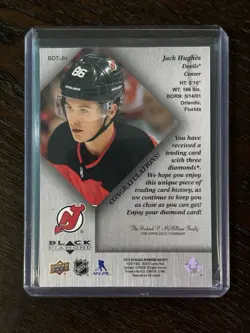 Jack Hughes 2019-20 Upper Deck Black Diamond Retro Triple Diamond Rookie /99 - Image 2