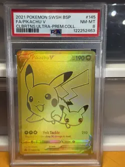 Pokemon Pikachu V Full GOLD Holo Promo SWSH PSA 8 Ultra Premium Collection - Image 1