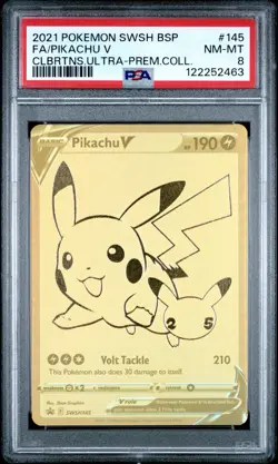 Pokemon Pikachu V Full GOLD Holo Promo SWSH PSA 8 Ultra Premium Collection - Image 5