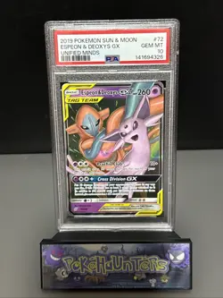 Pokemon Card Espeon & Deoxys GX 72/236 Unified Minds PSA 10 GEM MINT - Image 1