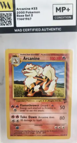 WAG Certified Mp+ ARCANINE - Base Set 2 - 33/130 - Uncommon - Pokemon Card Tcg - Image 1