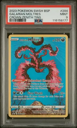 2022 POKEMON SILVER TEMPEST 284 GALARIAN MOLTRES CROWN ZENITH | PSA 9 - Image 1