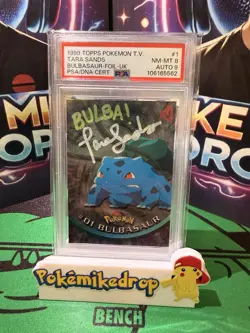Bulbasaur Foil UK Tara Sands Auto PSA 8 1999 Topps Pokemon TV - Image 1