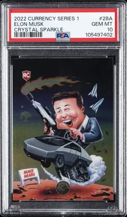 2022 CARDSMITHS CURRENCY SER 1 CRYSTAL SPARKLE #28A ELON MUSK PSA 10 - Image 1