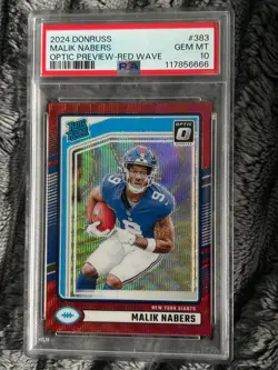 2024 PANINI DONRUSS #383 MALIK NABERS OPTIC psa 10 PREVIEW-RED WAVE giants lsu - Image 1