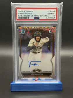 2023 Bowman Chrome Prospect Autographs Vaun Brown Speckle Refractor PSA 10 - Image 1