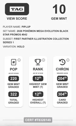 Piplup #042 Black Star Promo - First Partner Collection - TAG Gem Mint 10 💎 - Image 2