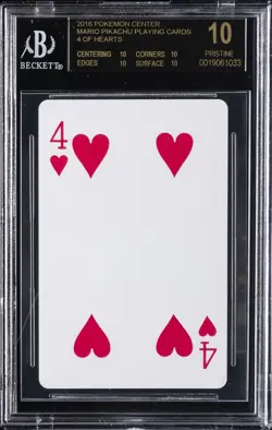 2016 MARIO PIKACHU PLAYING CARDS POKEMON CENTER 4 OF HEARTS BGS 10 BLACK LABEL - Image 1