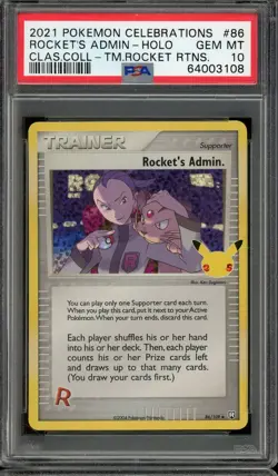 2021 POKEMON CELEBRATIONS #86 ROCKET'S ADMIN HOLO GEM MT PSA 10 CLASSIC - Image 1