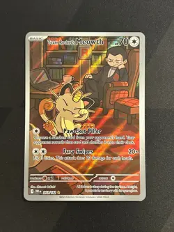 2025 Destined Rivals Team Rocket's Meowth Holo Secret Rare IR #203/182 - Image 1