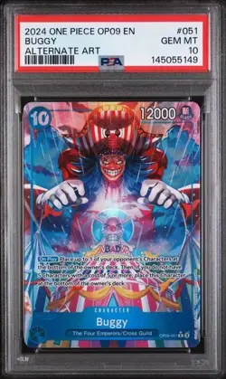 2024 ONE PIECE OP09-EMPERORS IN THE NEW WORLD ALTERNATE ART #051 BUGGY PSA 10 - Image 1