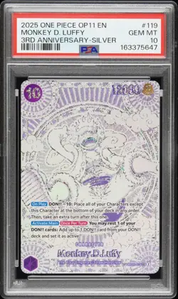 2025 ONE PIECE OP11-3RD ANNIVERSARY SILVER #119 MONKEY D. LUFFY PSA 10 - Image 1