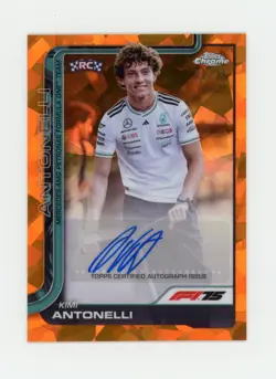2025 Topps Chrome Sapphire F1 Kimi Antonelli RC AUTO Orange 2/25 #HC-1 WTS - Image 1