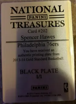 SPENCER HAWES 2013-14 Panini Gold Standard PRINTING PLATE SP 1/1 of Sixers 76ers - Image 2