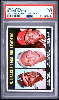 1967 TOPPS HANK AARON/BOB CLEMENTE/RICHIE ALLEN #242 NL RBI LEADERS PSA 5 - Image 1