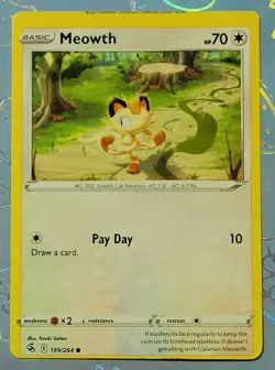 Meowth 199/264 Fusion Strike Pokemon Card VLP + ERROR CUT - Image 1