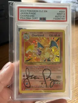 PSA 9 AUT 10 Jason Paige Signed Charizard Pokemon Classic Collection #003 POP 1 - Image 1