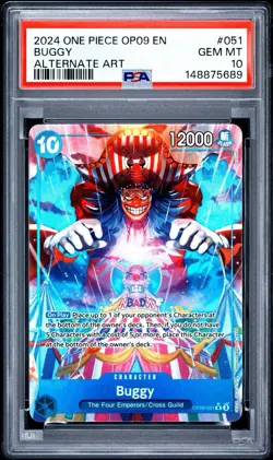 2024 ONE PIECE OP09-EMPERORS IN THE NEW WORLD ALTERNATE ART #051 BUGGY PSA 10 - Image 1