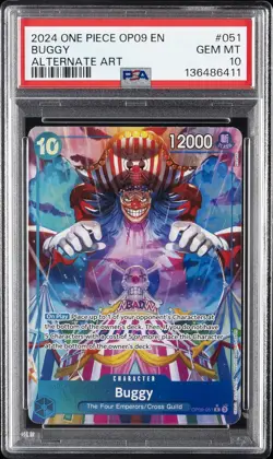 2024 ONE PIECE OP09-EMPERORS IN THE NEW WORLD ALTERNATE ART #051 BUGGY PSA 10 - Image 1