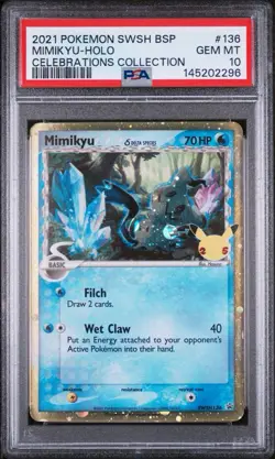 Pokemon PSA 10 Mimikyu SWSH136 HOLO 25th Celebrations Collection Gem Mint - Image 1