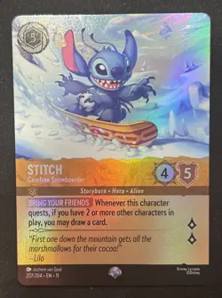 Disney Lorcana Winterspell Stitch Carefree Snowboarder Epic Foil 207/204 NM - Image 1
