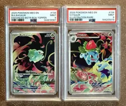 Bulbasaur 133 Stamped & Ivysaur 134 ME Pokemon TCG PSA 9 Connecting Art 🔥 - Image 1