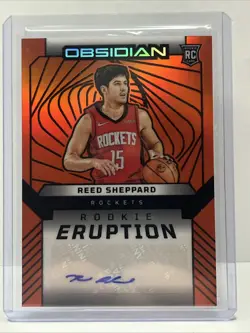 2024-25 Obsidian Reed Sheppard Rookie Eruption Auto RC Etch Orange Flood 34/99 - Image 1