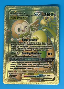 Rowlet & Alolan Exeggutor GX Tag Team Gold Foil Pokemon Fan Art Card - Image 1