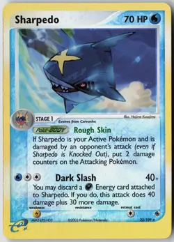 Sharpedo 22/109 Rare Ruby & Sapphire Pokemon Reverse Holo Lightly Played - Image 1