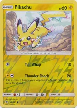 Lightly Played Pikachu - 40/147 - Common - Reverse Holo Pokemon Burning Shadows - Image 1