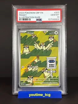 2023 Pokemon Obf En-Obsidian Flames Illustration Rare Pidgey #207 PSA 10 - Image 1