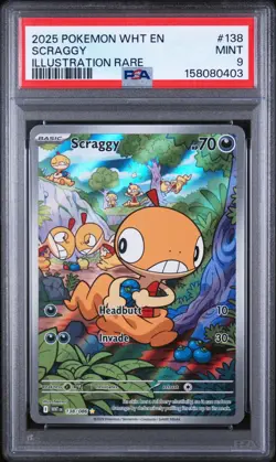 2025 POKEMON WHT EN-WHITE FLARE ILLUSTRATION RARE #138 SCRAGGY PSA 9 - Image 1