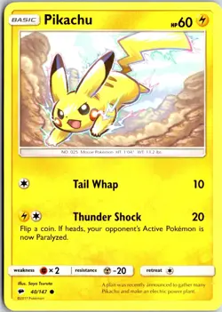Pikachu 40 C Burning Shadows Pokemon NM/M - Image 1