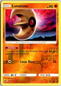 Lunatone 68 Reverse Holo UC Burning Shadows Pokemon NM/M - Image 1