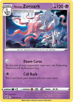 Hisuian Zoroark 076/196 Holo Rare Pokemon SWSH11: Lost Origin NM - Image 1