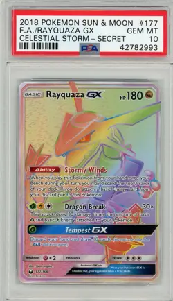 2018 Pokemon Sun & Moon Celestial Storm Rayquaza GX Full Art 177 PSA 10 Gem Mint - Image 1