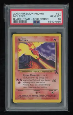 POKEMON Black Star Promo MOLTRES 21 Aoki Error PSA 10 GEM MINT Vintage - Image 1