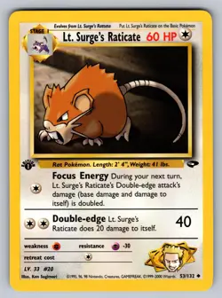 Lt. Surge's Raticate 53/132 Uncommon Gym Challenge Pokemon 1st Edition Near Mint - Image 1