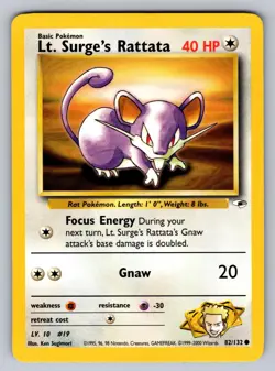 Lt. Surge's Rattata 82/132 Common Gym Heroes Pokemon Unlimited Near Mint - Image 1