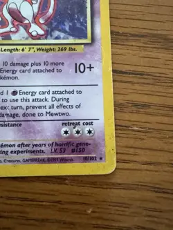 Mewtwo 10/102 Holo Rare Base Set Pokemon Card - Image 5