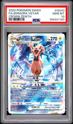 PSA 10 - Pokemon Zeraora VSTAR GG43/GG70 Crown Zenith Holo Rare Full Art Card - Image 1
