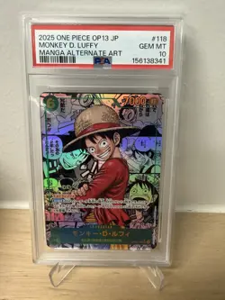 2025 ONE PIECE JAPANESE MANGA ALTERNATE ART OP13-118 MONKEY D. LUFFY PSA 10 - Image 1