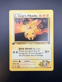 Lt. Surge's Pikachu⚡• 1st Edition Gym Challenge 84/132 Pokemon Card - Image 2