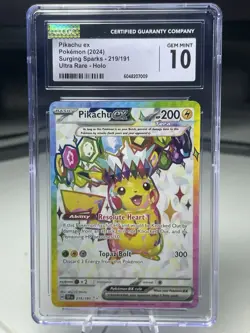CGC Gem Mint 10 Pikachu ex Pokemon Surging Sparks - 219/191 Pokemon Card TCG - Image 1