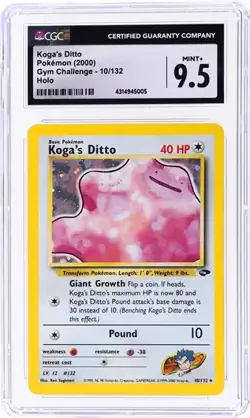 CGC 9.5 MINT+ Koga's Ditto 2000 Gym Challenge 10/132 Holo Pokemon Card - Image 1
