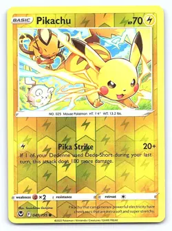 Pikachu 049/195 Common Silver Tempest Pokemon Reverse Holo Near Mint - Image 1