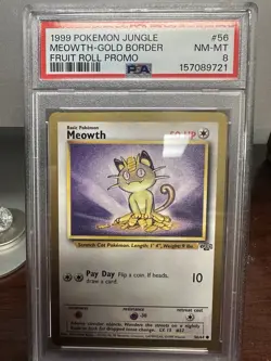 PSA 8 1999 POKEMON JUNGLE PROMO | FRUIT ROLL PROMO MEOWTH-GOLD BORDER 56 - Image 1