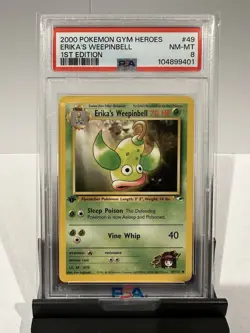 Pokemon 1st Edition Erika’s Weepinbell Gym Heroes Set 49/132 - PSA 8 NM-Mint - Image 1