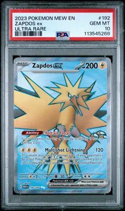 2023 POKEMON MEW EN-151 ULTRA RARE #192 ZAPDOS EX PSA 10 - Image 1